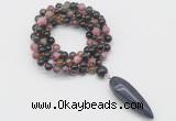 GMN4056 Hand-knotted 8mm, 10mm tourmaline 108 beads mala necklace with pendant