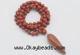 GMN4075 Hand-knotted 8mm, 10mm red jasper 108 beads mala necklace with pendant