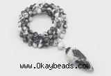 GMN4080 Hand-knotted 8mm, 10mm black & white jasper 108 beads mala necklace with pendant