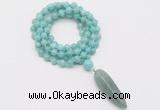 GMN4085 Hand-knotted 8mm, 10mm amazonite 108 beads mala necklace with pendant