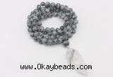 GMN4094 Hand-knotted 8mm, 10mm eagle eye jasper 108 beads mala necklace with pendant