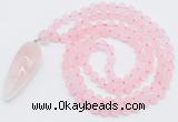 GMN4200 Hand-knotted 8mm, 10mm matte rose quartz 108 beads mala necklace with pendant