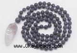 GMN4202 Hand-knotted 8mm, 10mm matte amethyst 108 beads mala necklace with pendant