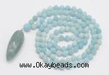 GMN4205 Hand-knotted 8mm, 10mm matte amazonite 108 beads mala necklace with pendant