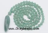 GMN4206 Hand-knotted 8mm, 10mm matte green aventurine 108 beads mala necklace with pendant