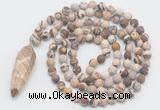 GMN4217 Hand-knotted 8mm, 10mm matte zebra jasper 108 beads mala necklace with pendant