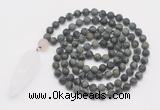 GMN4218 Hand-knotted 8mm, 10mm matte kambaba jasper 108 beads mala necklace with pendant