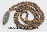 GMN4229 Hand-knotted 8mm, 10mm matte yellow tiger eye 108 beads mala necklace with pendant