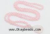 GMN4400 Hand-knotted 8mm, 10mm matte rose quartz 108 beads mala necklace with pendant