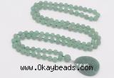 GMN4406 Hand-knotted 8mm, 10mm matte green aventurine 108 beads mala necklace with pendant