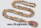 GMN4412 Hand-knotted 8mm, 10mm matte fossil coral 108 beads mala necklace with pendant