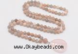 GMN4430 Hand-knotted 8mm, 10mm matte sunstone 108 beads mala necklace with pendant