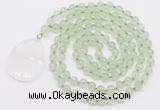 GMN4601 Hand-knotted 8mm, 10mm prehnite 108 beads mala necklace with pendant