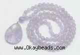 GMN4602 Hand-knotted 8mm, 10mm lavender amethyst 108 beads mala necklace with pendant