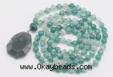 GMN4610 Hand-knotted 8mm, 10mm green banded agate 108 beads mala necklace with pendant