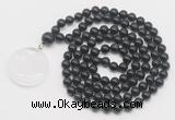 GMN4630 Hand-knotted 8mm, 10mm black obsidian 108 beads mala necklace with pendant