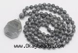 GMN4633 Hand-knotted 8mm, 10mm black labradorite 108 beads mala necklace with pendant