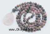 GMN4635 Hand-knotted 8mm, 10mm rhodonite 108 beads mala necklace with pendant