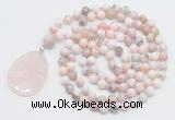 GMN4641 Hand-knotted 8mm, 10mm natural pink opal 108 beads mala necklace with pendant