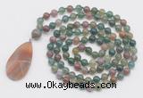 GMN4670 Hand-knotted 8mm, 10mm Indian agate 108 beads mala necklace with pendant