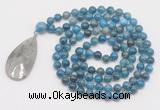 GMN4684 Hand-knotted 8mm, 10mm apatite 108 beads mala necklace with pendant