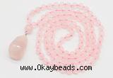 GMN4809 Hand-knotted 8mm, 10mm rose quartz 108 beads mala necklace with pendant