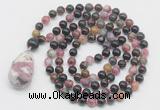 GMN4817 Hand-knotted 8mm, 10mm tourmaline 108 beads mala necklace with pendant