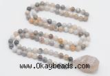 GMN4832 Hand-knotted 8mm, 10mm bamboo leaf agate 108 beads mala necklace with pendant