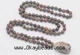 GMN4844 Hand-knotted 8mm, 10mm ocean agate 108 beads mala necklace with pendant