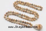 GMN4860 Hand-knotted 8mm, 10mm picture jasper 108 beads mala necklace with pendant