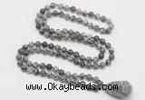 GMN4862 Hand-knotted 8mm, 10mm black water jasper 108 beads mala necklace with pendant