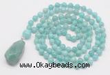 GMN4875 Hand-knotted 8mm, 10mm amazonite 108 beads mala necklace with pendant