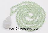 GMN4901 Hand-knotted 8mm, 10mm prehnite 108 beads mala necklace with pendant