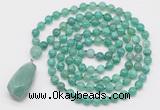 GMN4912 Hand-knotted 8mm, 10mm peafowl agate 108 beads mala necklace with pendant