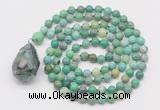 GMN4914 Hand-knotted 8mm, 10mm grass agate 108 beads mala necklace with pendant