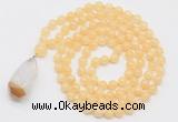 GMN4916 Hand-knotted 8mm, 10mm honey jade 108 beads mala necklace with pendant