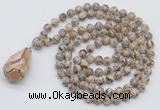 GMN4925 Hand-knotted 8mm, 10mm feldspar 108 beads mala necklace with pendant