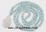 GMN5005 Hand-knotted 8mm, 10mm matte amazonite 108 beads mala necklace with pendant