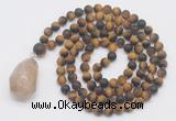 GMN5030 Hand-knotted 8mm, 10mm matte yellow tiger eye 108 beads mala necklace with pendant