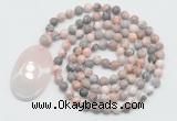 GMN5058 Hand-knotted 8mm, 10mm pink zebra jasper 108 beads mala necklace with pendant