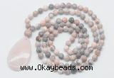 GMN5088 Hand-knotted 8mm, 10mm pink zebra jasper 108 beads mala necklace with pendant