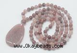 GMN5090 Hand-knotted 8mm, 10mm purple strawberry quartz 108 beads mala necklace with pendant