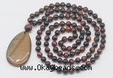 GMN5098 Hand-knotted 8mm, 10mm red tiger eye 108 beads mala necklace with pendant