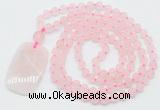 GMN5110 Hand-knotted 8mm, 10mm matte rose quartz 108 beads mala necklace with pendant