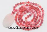 GMN5151 Hand-knotted 8mm, 10mm red banded agate 108 beads mala necklace with pendant