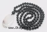 GMN5175 Hand-knotted 8mm, 10mm black obsidian 108 beads mala necklace with pendant