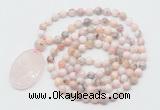 GMN5186 Hand-knotted 8mm, 10mm natural pink opal 108 beads mala necklace with pendant