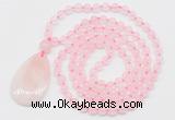 GMN5197 Hand-knotted 8mm, 10mm rose quartz 108 beads mala necklace with pendant