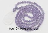 GMN5198 Hand-knotted 8mm, 10mm amethyst 108 beads mala necklace with pendant