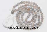 GMN5212 Hand-knotted 8mm, 10mm grey banded agate 108 beads mala necklace with pendant